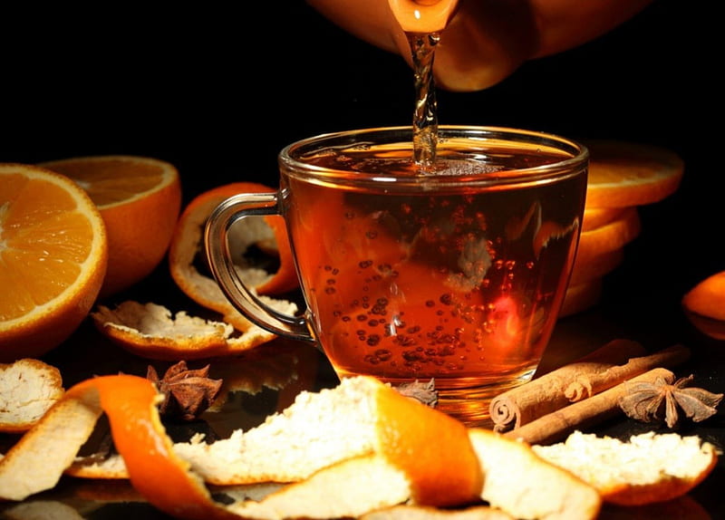 * Aromatic tea *, aromatic, orange, cup, tea, cup of tea, HD wallpaper
