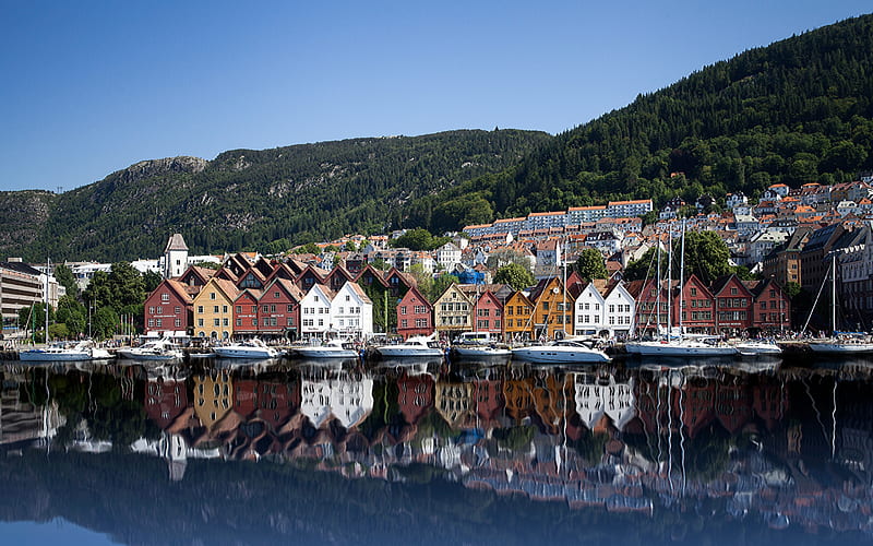 Bryggen, bay, cityscape, colorful wooden houses, Tyskebryggen, Norway, HD wallpaper
