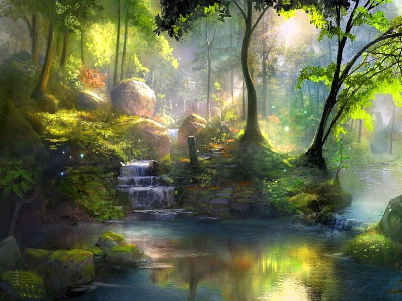Peace and tranquility, beauty, forest, trees, sunlight, HD wallpaper