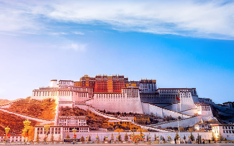 Potala Palace sunset, Chinese landmarks, Tibet, China, Asia, HD wallpaper