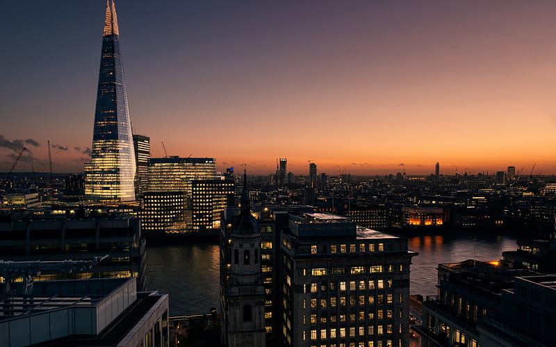The Shard, London, skyscraper, evening, sunset, business center, London skyscrapers, London cityscape, England, United Kingdom, HD wallpaper