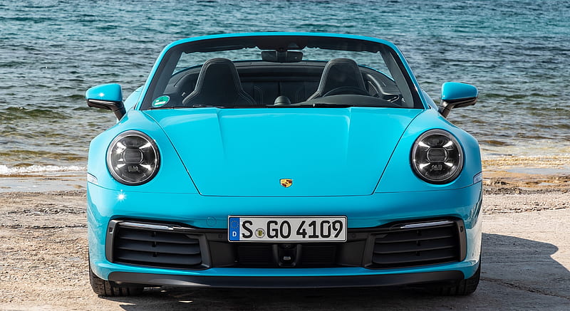 2020 Porsche 911 Carrera S Cabriolet (Color: Miami Blue) - Front, HD wallpaper