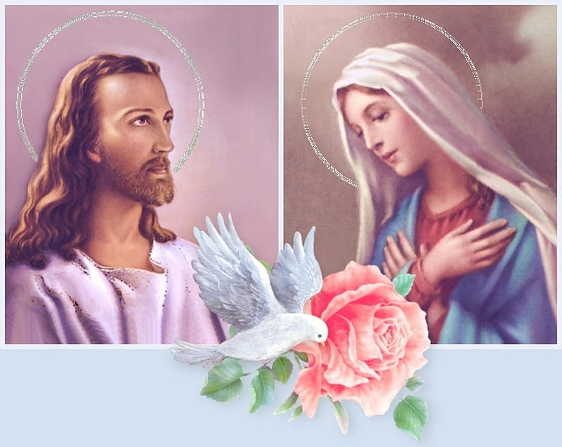 Jesus with Mary, dove, jesus, mary, rose, HD wallpaper | Peakpx