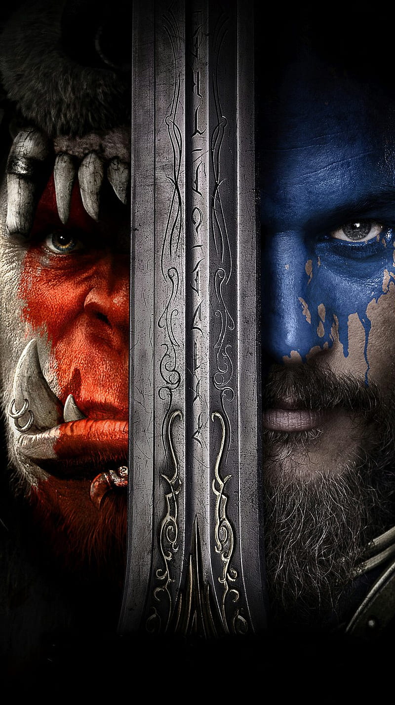 Warcraft, art, battle, blue, fantasy, movie, red, world of warcraft, wow, HD phone wallpaper