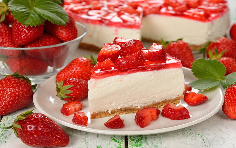 strawberry cheesecake, cakes, fruit, fruit cake, sweets, cheesecake, HD wallpaper