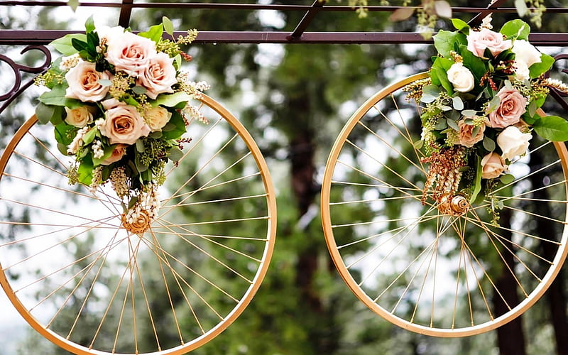 Flowers - two wheel cycle, two, decoration, wheel, Flowers, cycle, HD wallpaper