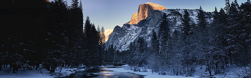 Half Dome Panorama , Yosemite, USA, National Park, bonito, winter, graphy, California, snow, wide screen, nature, scenery, landscape, HD wallpaper