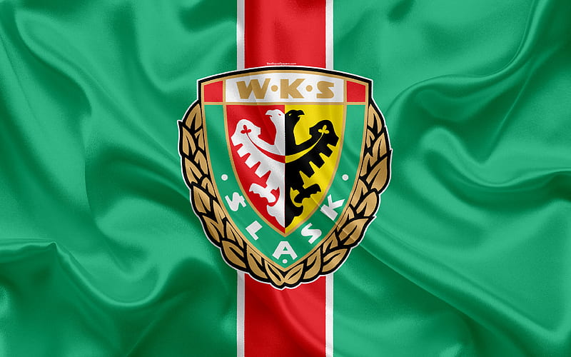 Slask Wroclaw FC Polish football club, Slask logo, emblem, Ekstraklasa, Polish football championship, silk flag, Wroclaw, Poland, HD wallpaper