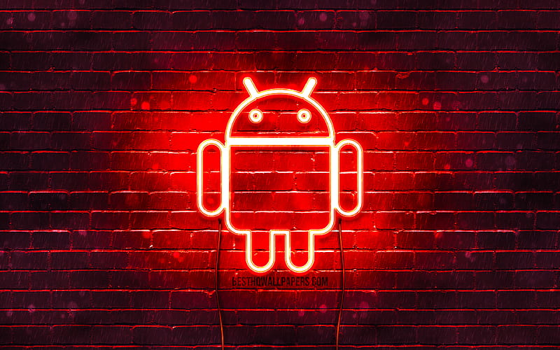 Android red logo red brickwall, Android logo, brands, Android neon logo, Android, HD wallpaper