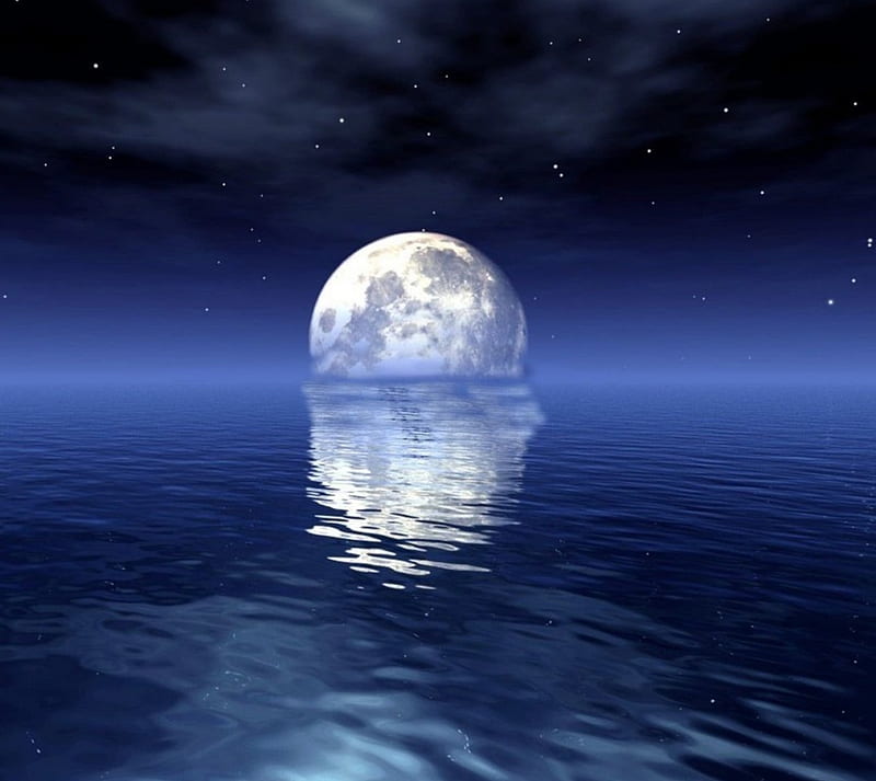 Silent Night, blue, moon, HD wallpaper