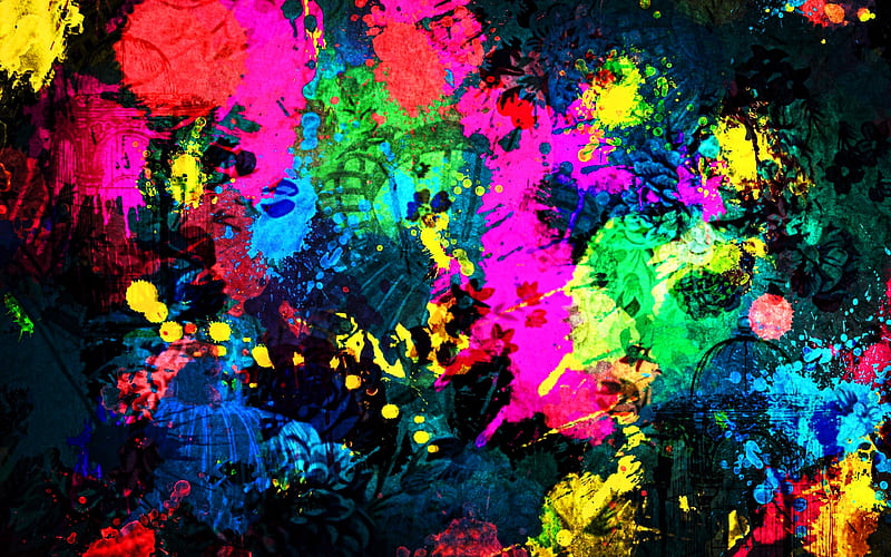 colorful paint splashes colorful grunge background, abstract art, creative, abstract splashes, grunge backgrounds, abstract backgrounds, HD wallpaper