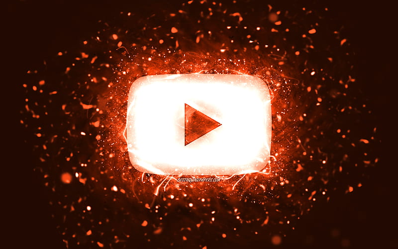 Youtube orange logo orange neon lights, social network, creative, orange abstract background, Youtube logo, Youtube, HD wallpaper