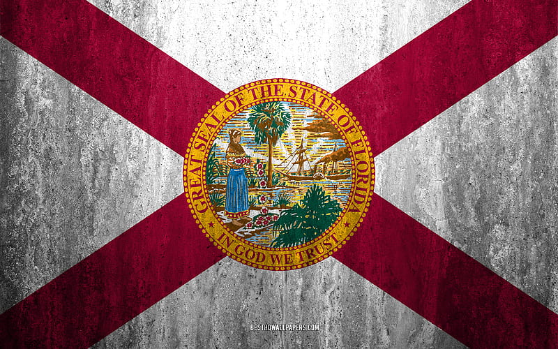 Flag of Florida stone background, American state, grunge flag, Florida flag, USA, grunge art, Florida, flags of US states, HD wallpaper