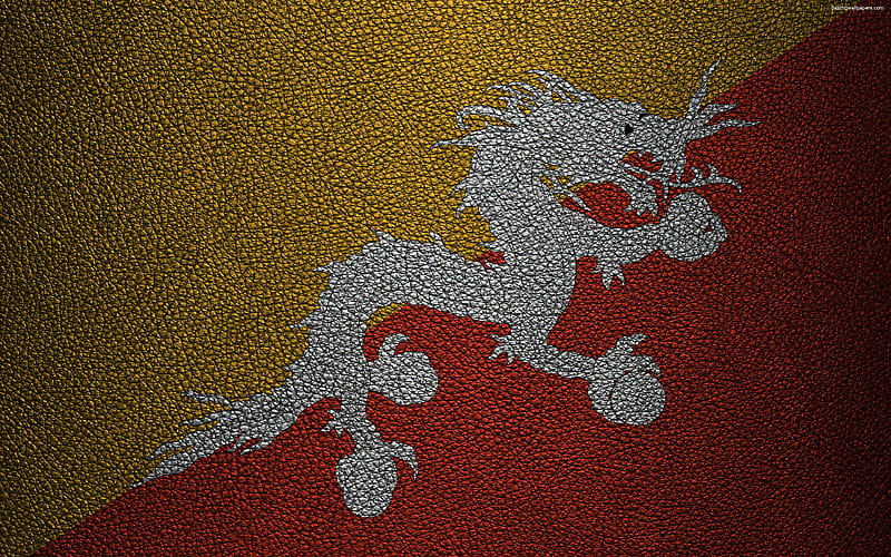 Flag of Bhutan leather texture, Bhutanese flag, Asia, world flags, Bhutan, HD wallpaper