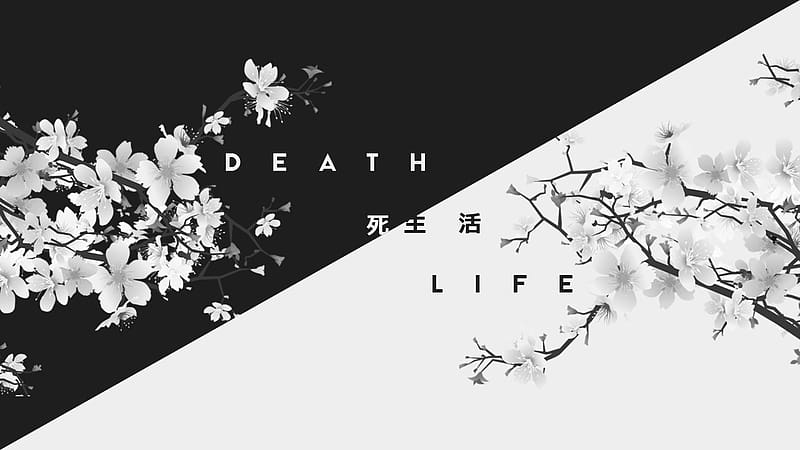 Death, Life, Japan, Artistic, Kanji, Black & White, HD wallpaper