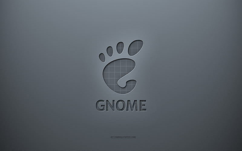 GNOME logo, gray creative background, GNOME emblem, gray paper texture, GNOME, gray background, GNOME 3d logo, HD wallpaper