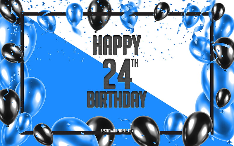 Happy 24th Birtay, Birtay Balloons Background, Happy 24 Years Birtay, Blue Birtay Background, 24th Happy Birtay, Blue Black Balloons, 24 Years Birtay, Colorful Birtay Pattern, Happy Birtay Background, HD wallpaper