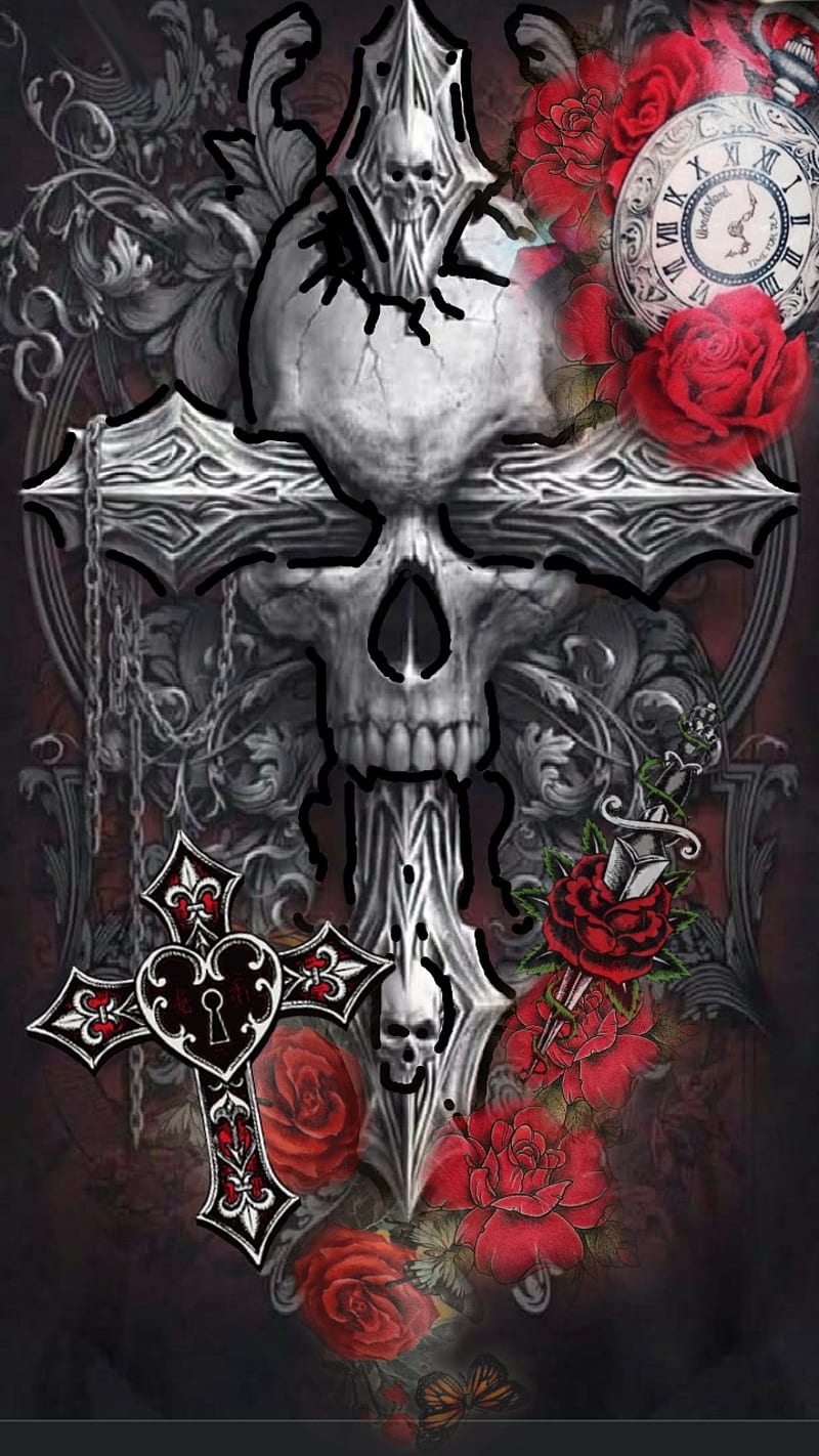 WANTED, antique, cross, death, hate, love, red, rose, skull, sugar, sword,  HD phone wallpaper | Peakpx