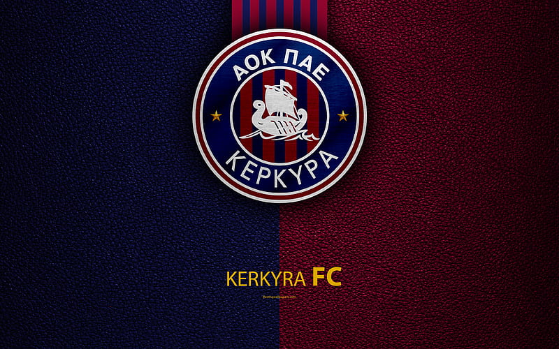 Kerkyra FC logo, Greek Super League, leather texture, emblem, Corfu, Greece, football, Greek football club, HD wallpaper