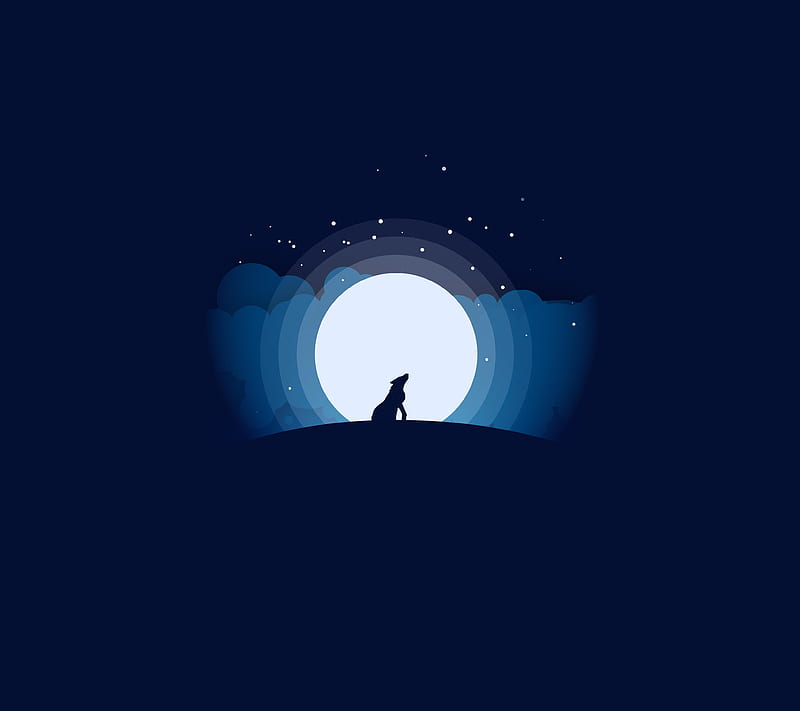 Wolf silhouette, moon, night, stars, wallapaper, wolf, HD wallpaper