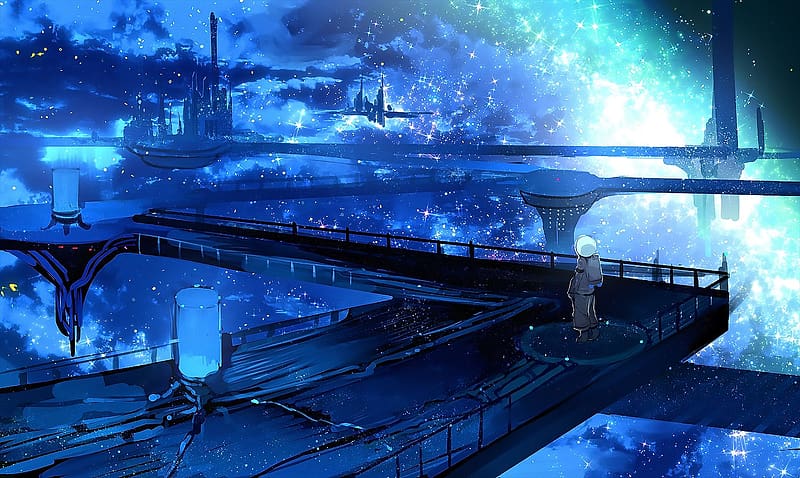Anime, Stars, Building, Galaxy, Sci Fi, Astronaut, HD wallpaper