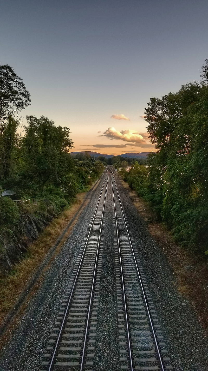 Railroad Sunset , train, tracks, railway, travel, HD phone wallpaper