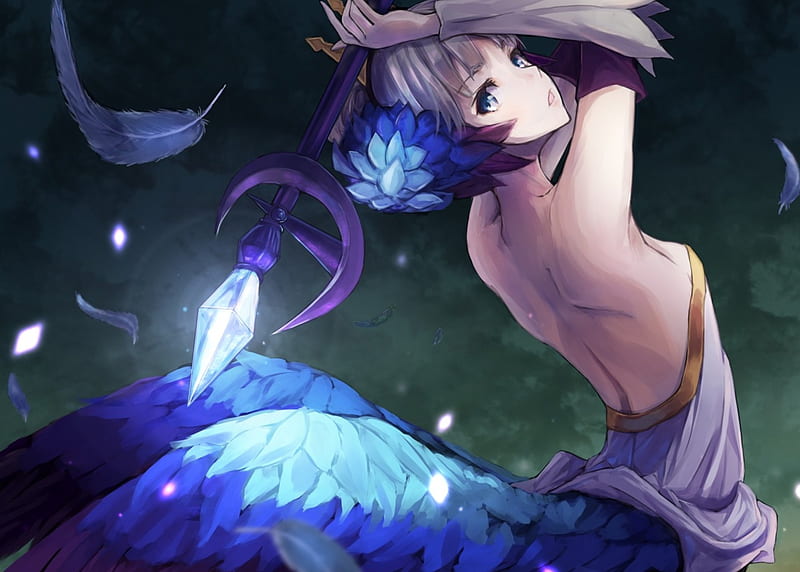 Odin Sphere, pretty, dress, glow, lovely, bonito, sweet, girl, anime, beauty, crystal, anime girl, white, feathers, blue, HD wallpaper