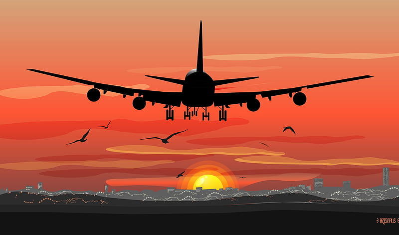 Aircraft, Sunset, HD wallpaper