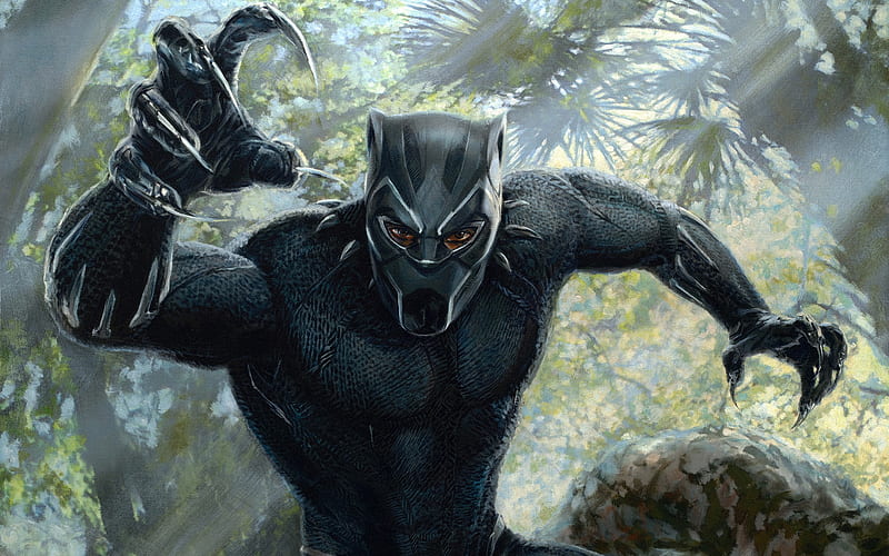 Black Panther, art, superhero, panther suit, jungle, HD wallpaper