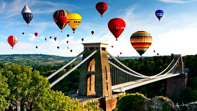 air ballons, architecture, nature, bridges, HD wallpaper