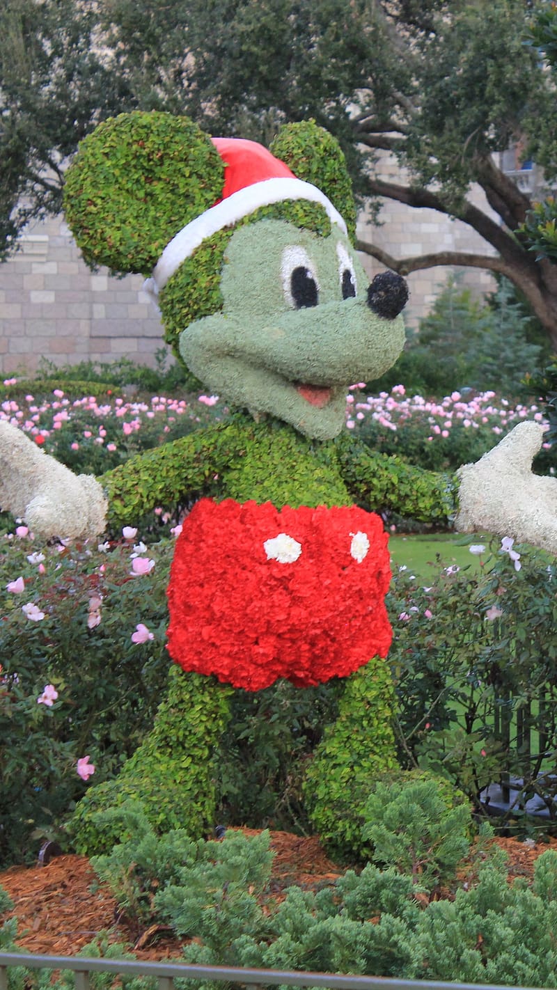 Mickey Mouse, Grass, Tree, Statue, HD phone wallpaper