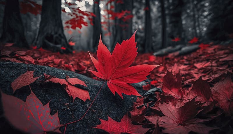 Red autumn, Leaves, Autumn, Forest, Maple, HD wallpaper