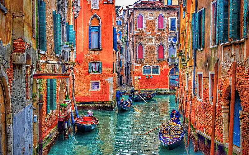 Venice canal, street, R, gondolas, Italy, Europe, HD wallpaper