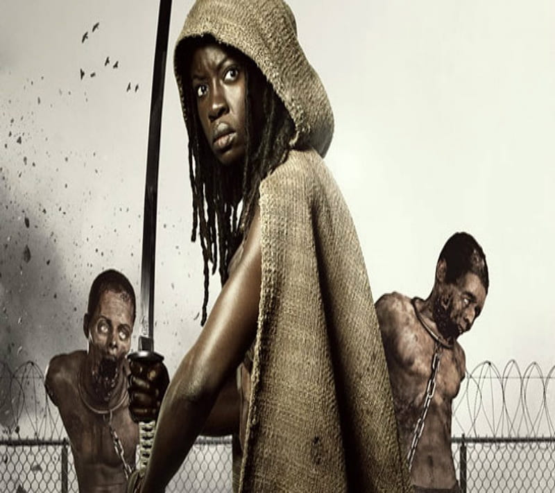 Michonne with zombie, walking dead, zombies, HD wallpaper