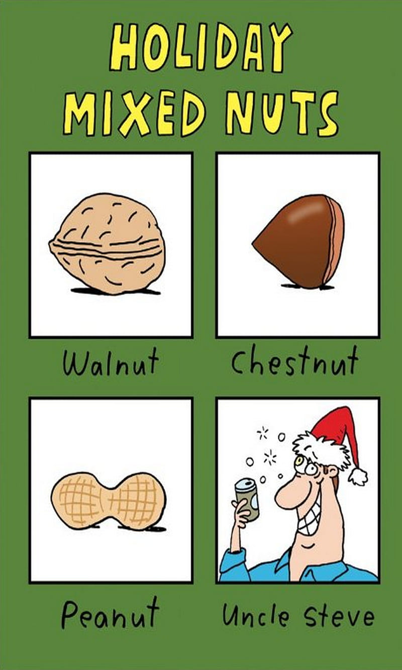 Holiday Nuts, art, cartoon, chestnut, christmas, fun, holiday, humor, nuts, santa, HD phone wallpaper