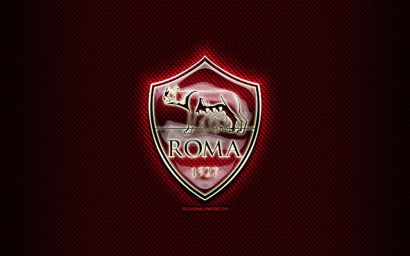 Roma FC, glass logo, purple rhombic background, Serie A, soccer, italian football club, football, Roma logo, creative, AS Roma, Italy, HD wallpaper