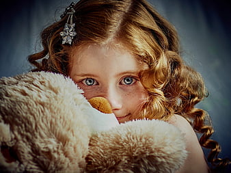 Cute Girl, cute, sweet girl, teddy, bear, smile, girl child, peluche, HD  wallpaper