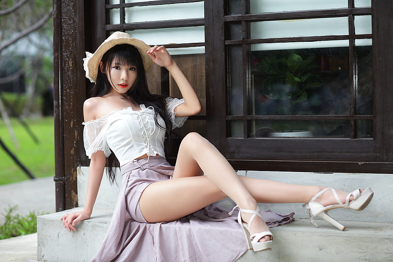 Women, Asian, Girl, Hat, High Heels, Model, Woman, HD wallpaper