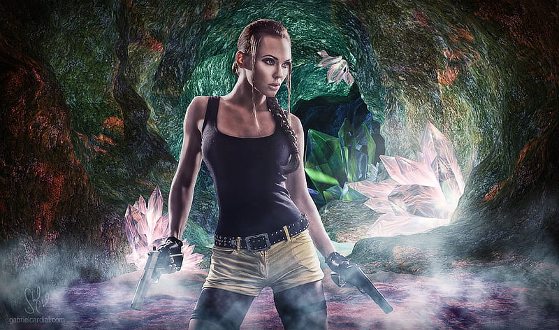 Lara Croft Crystal Cave, tomb-raider, lara-croft, artwork, artist, digital-art, HD wallpaper