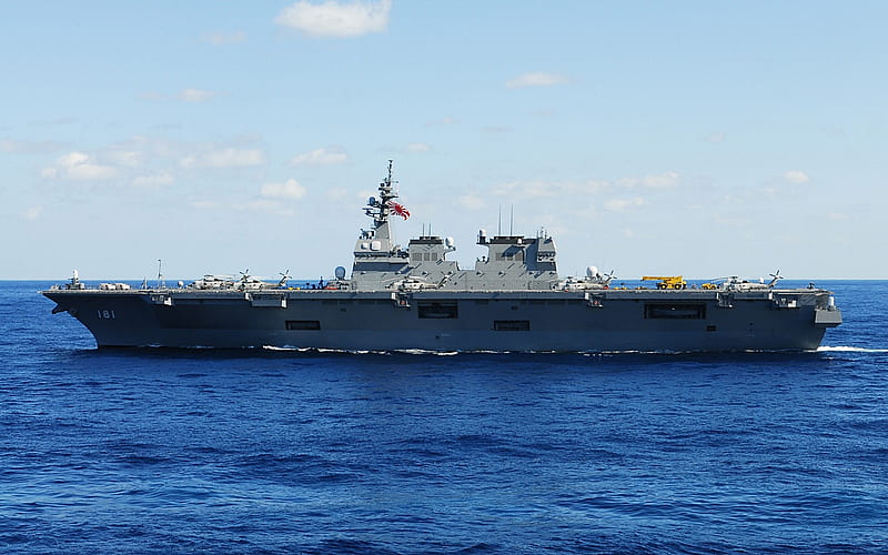 JDS Hyuga, DDH-181, helicopter carrier, Japanese warship, ocean, japan, Hyūga-class helicopter destroyer, Japan Maritime Self-Defense Force, JMSDF, MV-22 Osprey, HD wallpaper