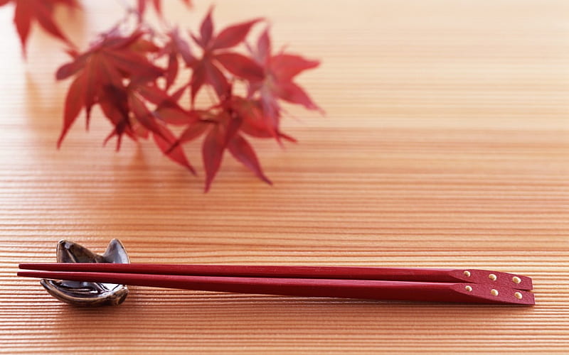 Chop stick, autumn, leaves, oriental, HD wallpaper