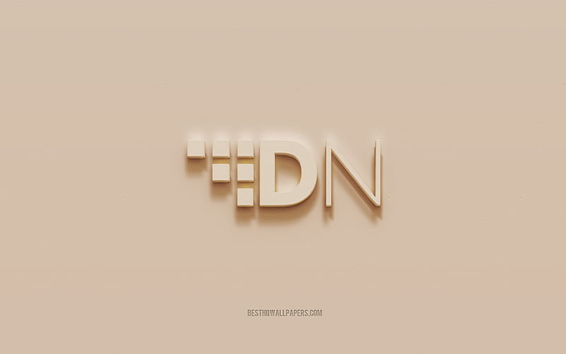 DigitalNote logo, brown plaster background, DigitalNote 3d logo, cryptocurrency, DigitalNote emblem, 3d art, DigitalNote, HD wallpaper