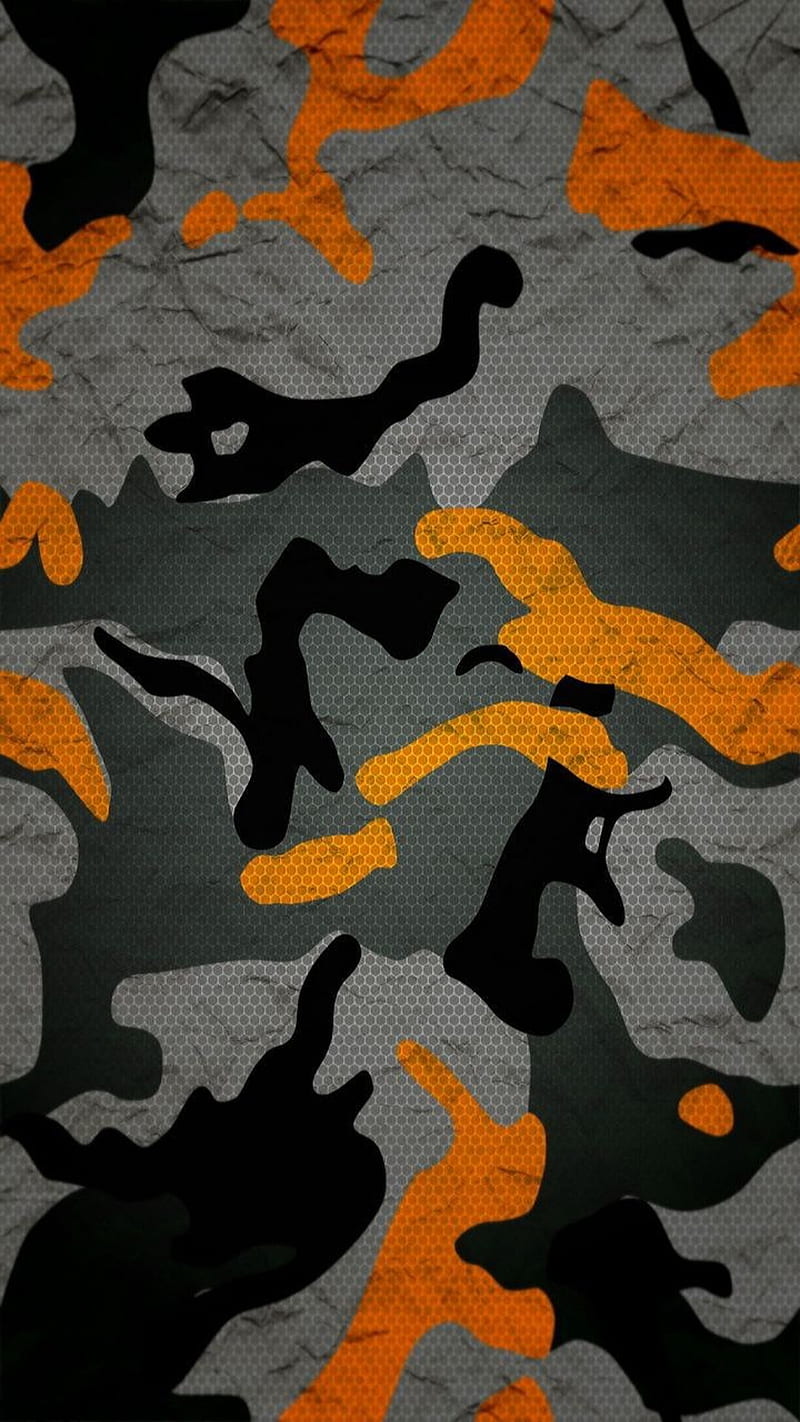 Military, abstract, black, grey mixed, orange, texture, HD phone wallpaper