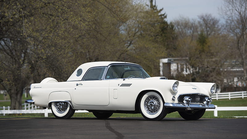 1956-Ford-Thunderbird, Classic, White, Whitewalls, Ford, HD wallpaper