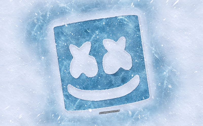 Marshmello, american dj, Christopher Comstock, Marshmello logo, winter concepts, snow texture, Marshmello ice emblem, winter art, HD wallpaper