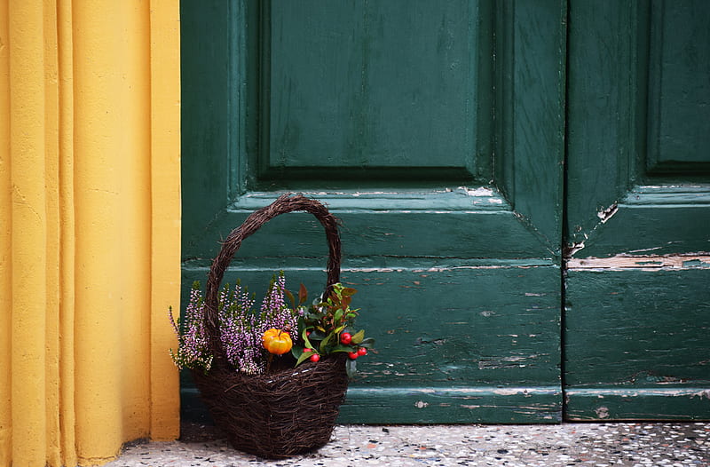 basket, bouquet, flowers, composition, decoration, HD wallpaper