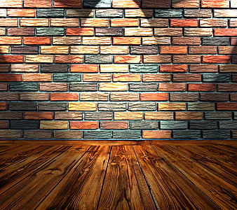 Brick Wall 3, floor, hardwood, room, spotlight, wood, HD wallpaper | Peakpx