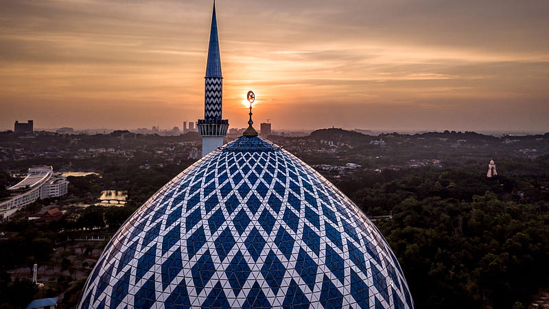 High Angle Top View Of Mosque Under Sky During Evening Time Islamic, HD wallpaper