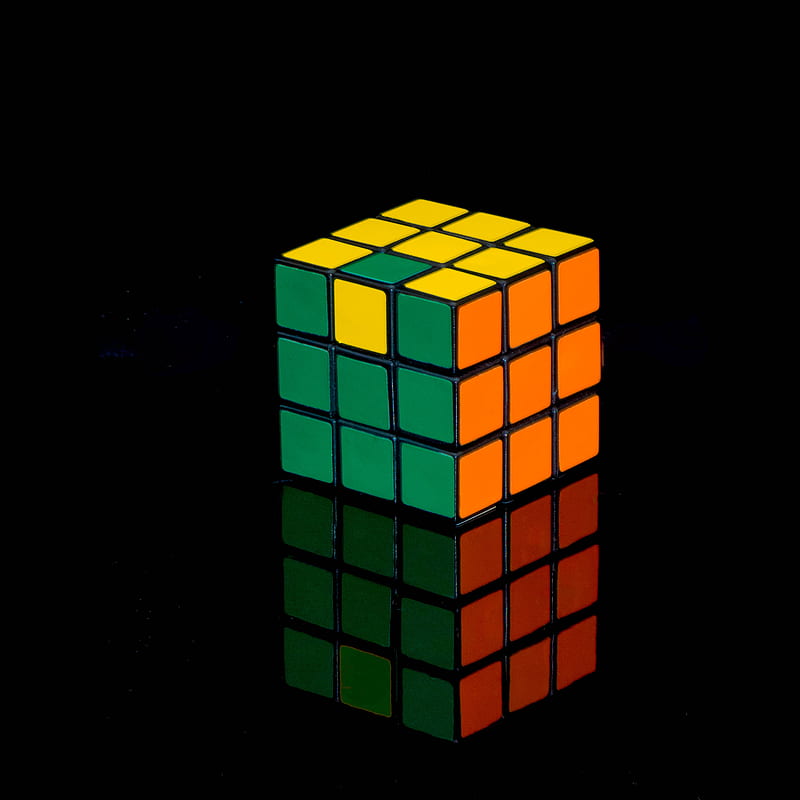 rubiks cube, cube, reflection, black, colorful, HD phone wallpaper