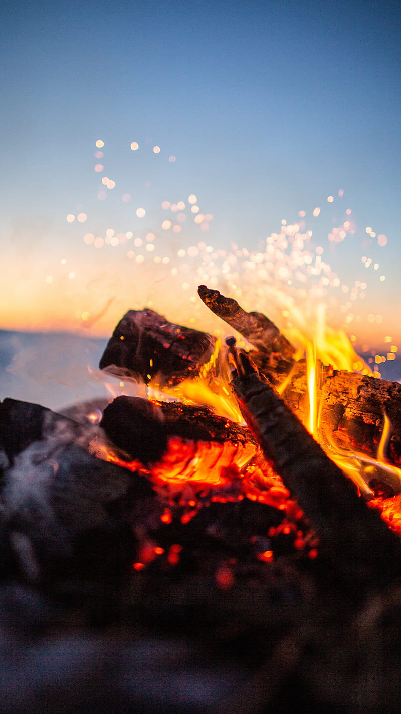 bonfire , fire, sparks, firewood, blur, camping, HD phone wallpaper